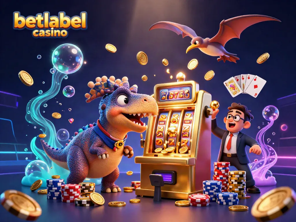 Experience the thrill at betlabel casino with vibrant visuals of a jackpot scene featuring a dinosaur!